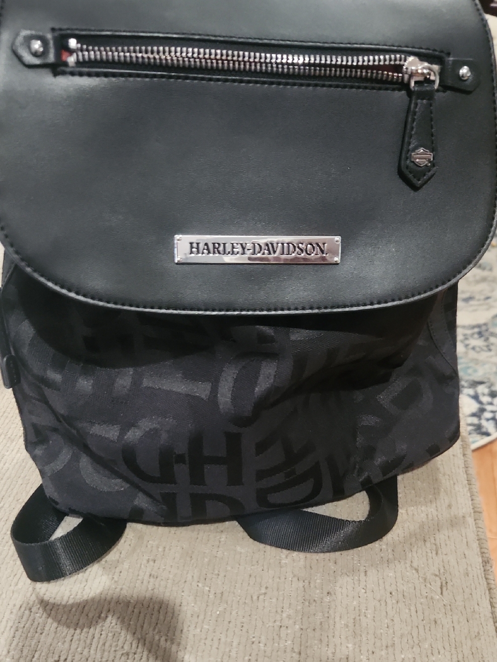 Harley-Davidson Black Logo-Print Backpack with Silver Accent